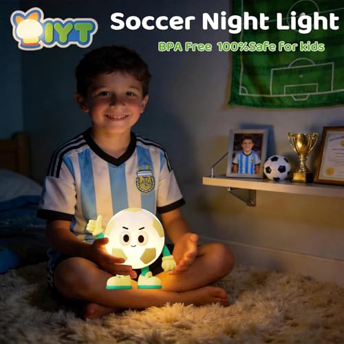 Soccer Football Night Light - Silicone USB-C Rechargeable, 7 RGB Colors, Auto Timer - Brazil