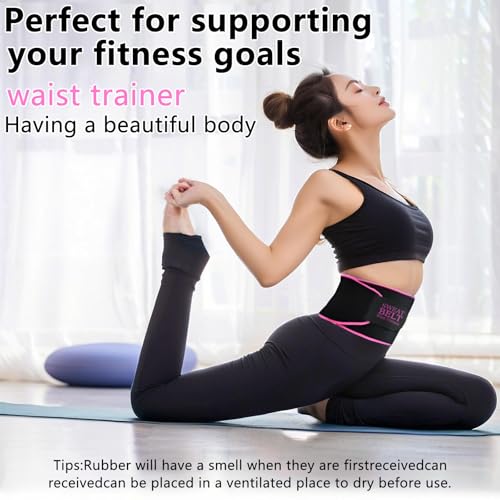 Waist Trainer for Women - Sweat Band Trimmer Belt - Medium Black/Pink