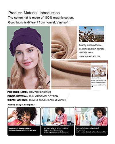osvyo Cotton Blue Grey Chemo Headwear Turban Cap for Women - Cancer Hair Loss Beanie, Sealed Packaging