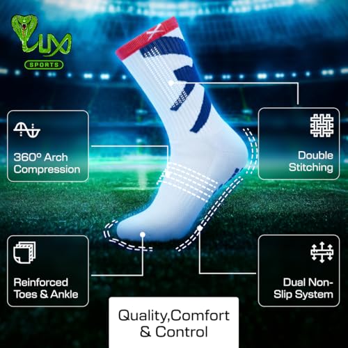 LUX Sports Soccer Grip Socks Medium White, Red & Blue - USA Calf Support