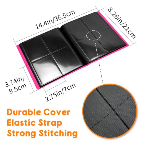 Trading Card Binder - 4 Pockets Card Album for 160 Cards - Rose Red