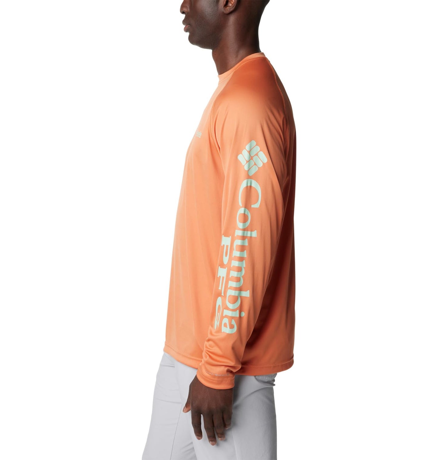 Columbia Men's Terminal Tackle Long Sleeve Fishing Shirt, Dusty Orange/New Mint Logo, Large Tall