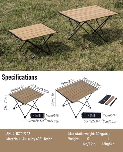 iClimb Nature Large Ultralight Folding Camping Table - Compact & Waterproof