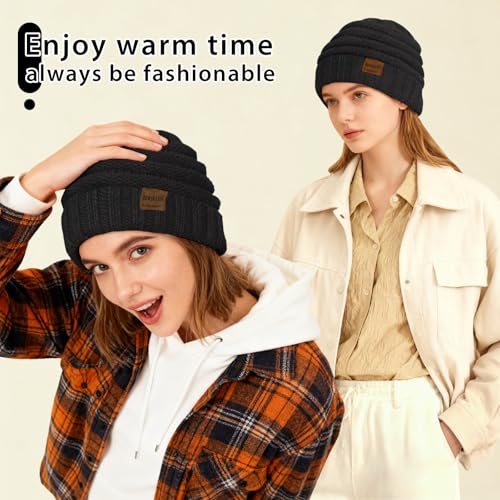 Women's Winter Beanie Hat Slouchy Cable Knit Thick Cold Weather 1 Pack - Black