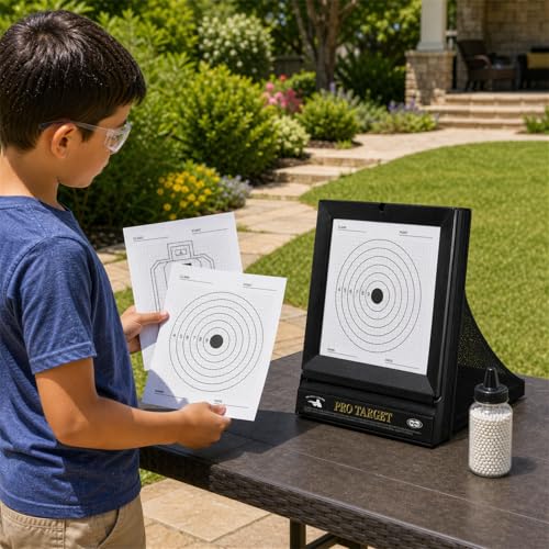 Airsoft Target Stand with 10 Paper Targets - Foldable BB Trap System