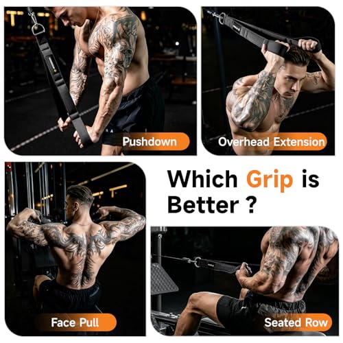 Tricep Rope Cable Attachment with 3 Grip Lengths & Ergonomic Handles