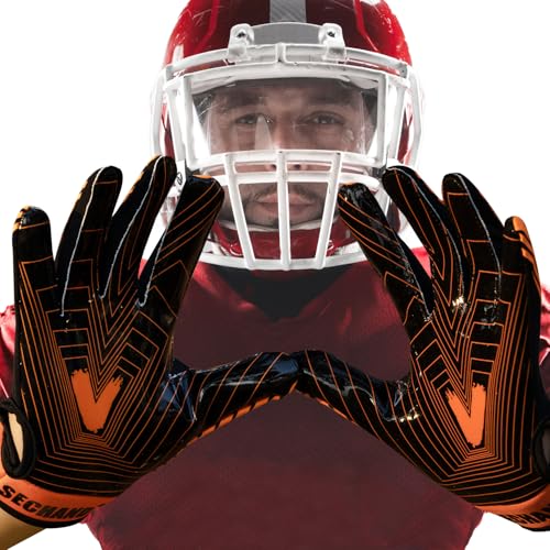 SECHAND Youth Large Football Gloves - Non-Slip Breathable Receiver Gloves, Orange & Black, School & Training