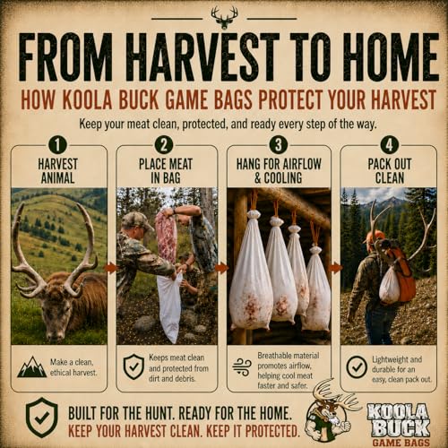 Koola Buck 4 Pack Heavy-Duty Deer Quarter Game Bags | Reusable, Breathable, Full Body & Quarter Hunting Bags