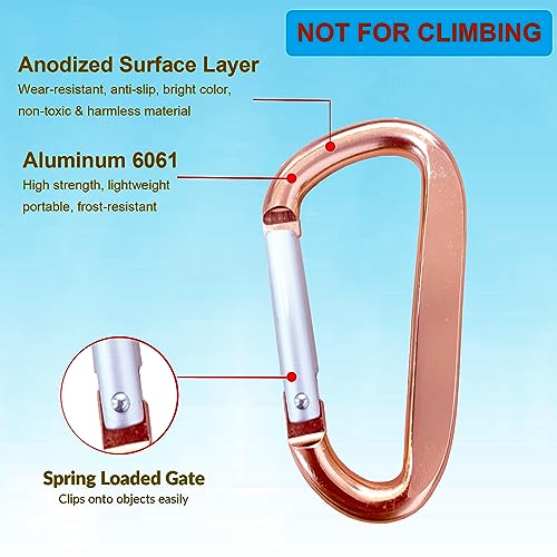 3-Inch Aluminum Alloy D-Ring Carabiner Clip - 2 Pack Rose Gold