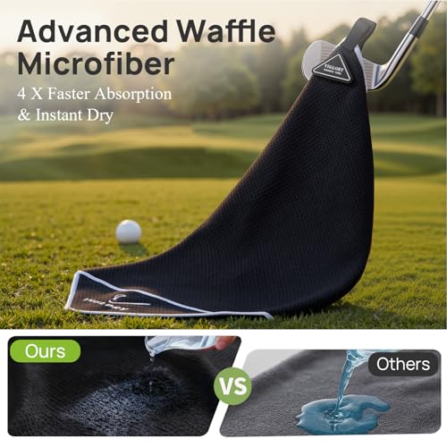 Magnetic Golf Towel with Cleaning Pocket - Black, 18"x18"