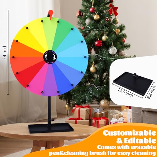 34 Inch Multicolor Tabletop Spinning Prize Wheel with Stand & Dry Erase Surface