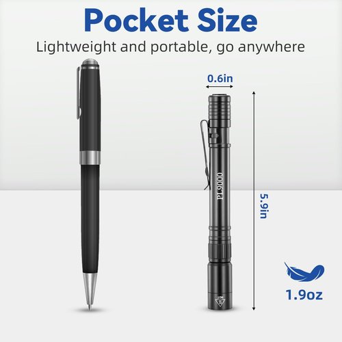2Pack Pen Flashlight Rechargeable PL9000, 5Mode Bright Pen Light Flashlight High Lumens, Waterproof Pocket Flashlights, EDC Adjustable Tactical Flash Light, LED Small Lights with Clip for Emergencies