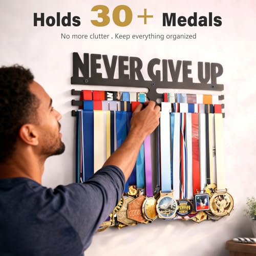 Wall Mount Medal Holder Rack - 15x5.9 Inch for 50+ Medals, Black