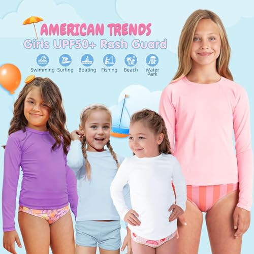 Girls Long Sleeve Rash Guard Swim Shirt - White, 10-12 Years, UPF 50+