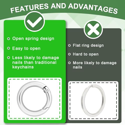 16 Pack 3/8" Spring O-Ring Clips - Metal Round Carabiner for Keychains