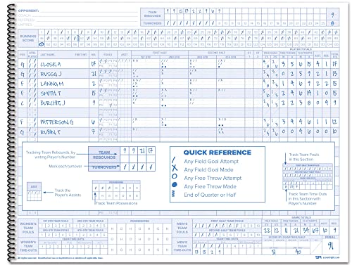Basketball Scorebook with Hardcover, 16 Players, 9.25x12 inches, Team & Player Stats