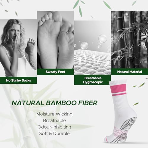 Non-Slip Pilates Socks with Grips for Women - Bamboo Crew Socks