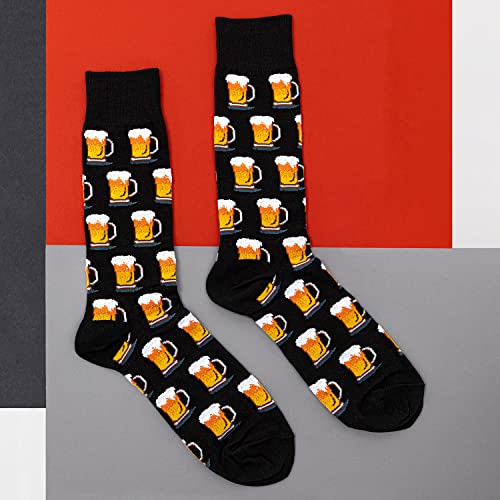 Hot Sox Men's Beer Crew Socks 6-12 Black - Fun Cocktail Drink Pattern