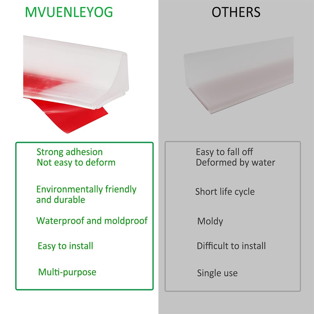 Shower Threshold Water Dam,Self Adhesive Silicone Waterproof Barrier Bathroom and Kitchen Shower Water Stopper Guard for Dry And Wet Separation Caulk Seal Strip Edge Trim(39Inch, White)