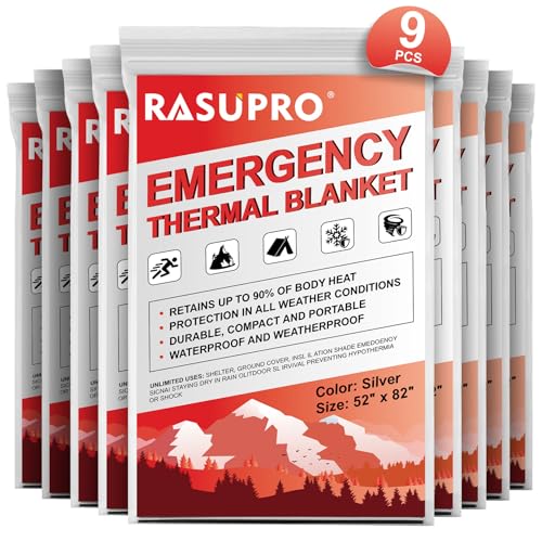 9 Pack Emergency Thermal Blankets - Waterproof Mylar Space Survival Gear