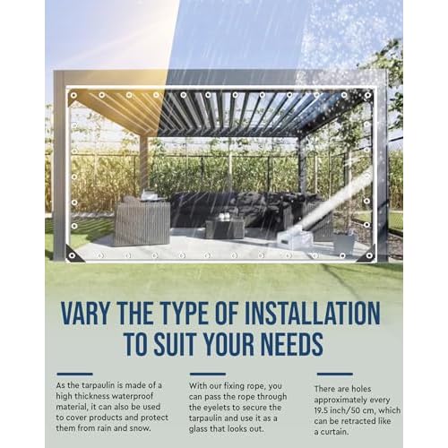 FoundGo Clear PVC Vinyl Tarp - 7'x8' - 14 Mil Thickness - Transparent Polytarp with Metal Grommets - Waterproof, UV & Tear Resistant - Ideal for Protection Against Cold Weather & Elements