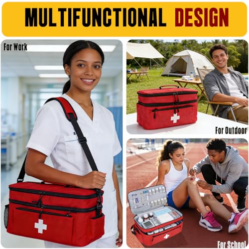 MiimGogo Red 2-Layer Large 16x9.5x7 inch First Aid Bag, Waterproof & Organized