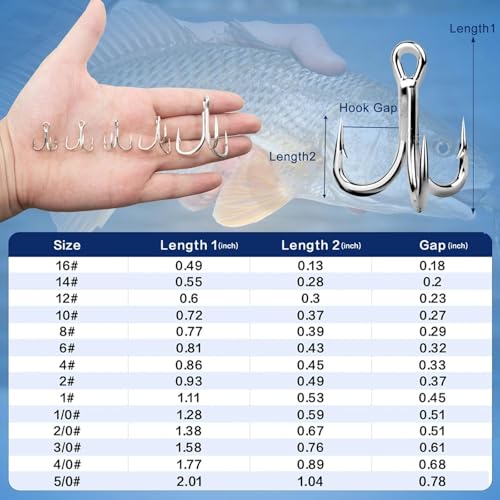 Treble Fishing Hooks - High Carbon Steel, 10 Pcs for Salmon & Trout