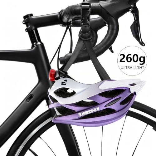 Bike Helmet with USB Rechargeable Light & Visor - Purple White M(52-56CM)