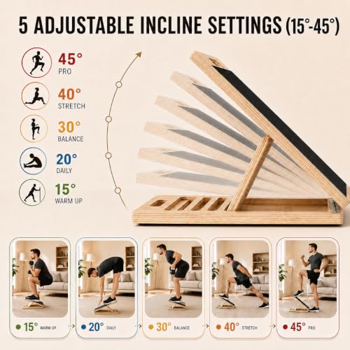 Adjustable Wooden Slant Board - 5 Incline Angles, Anti-Slip, 550 lbs Capacity
