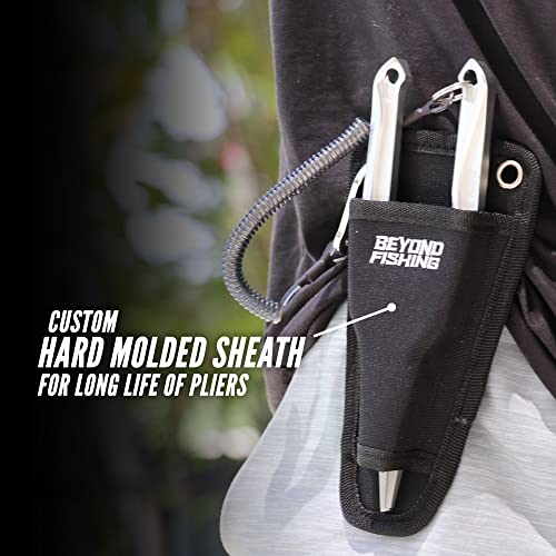 Beyond Braid Silver Aluminum Fishing Pliers with Tungsten Cutters, Saltwater Resistant, Sheath