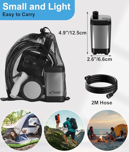WADEO Silver Gray Portable Shower for Camping, 6000mAh Rechargeable Camp Shower with Digital Display