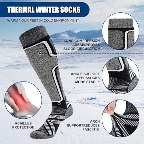 Cirorld Merino Wool Ski Socks for Men & Women, Large Black & Blue, 2 Pack, Winter Thermal