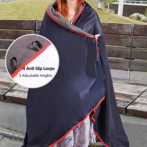 REDCAMP Waterproof Stadium Blanket for Cold Weather - Dark Blue / Light Grey, Large Fleece Outdoor Cover