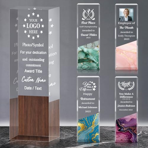 Personalized Acrylic Trophy Award - Custom Logo/Photo Plaque for Recognition, Retirement, Golf