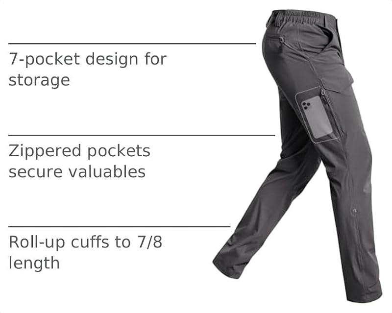 Cycorld Men's Lightweight Hiking Pants 34W x 31L, Quick Dry & Breathable, Deep Grey