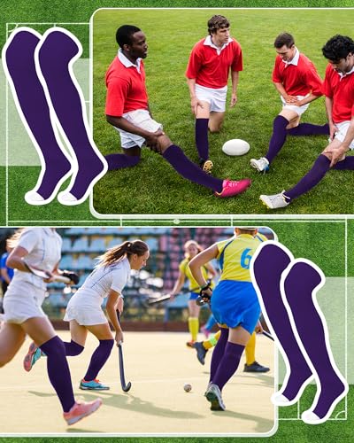 High Football Socks - Large Size, Purple and White