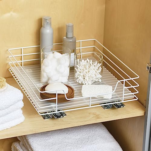 1-Tier Powder-Coated Steel Pantry Pull-Out Organizer White - 15"