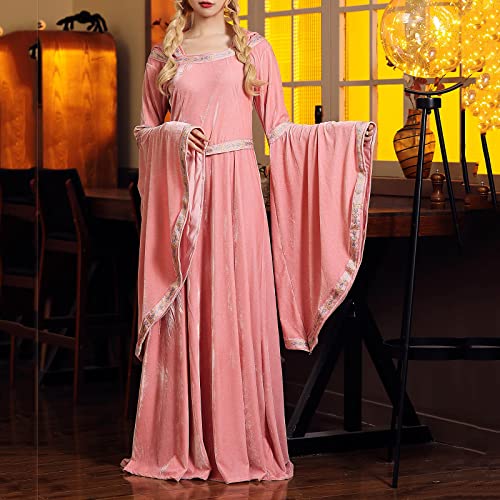 Women's Medieval Hooded Velvet Dress - Pink, Small