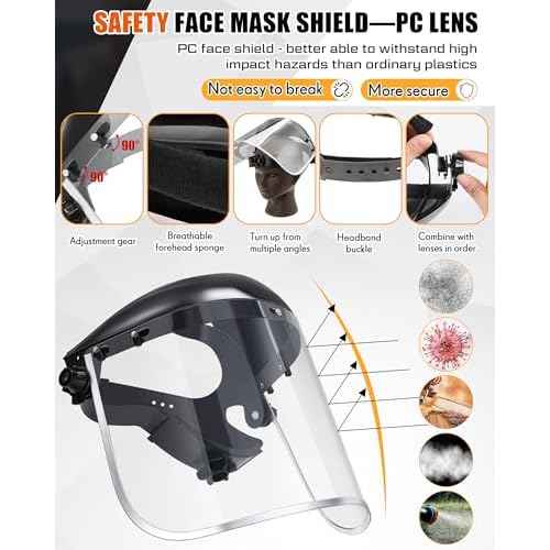 4 Pcs Safety Face Shield with 42.5 Waterproof Rubber Apron Set Face Mask for Grinding and Cutting PC Full Impact Resistant Safety Shield for Men Heavy Duty Work