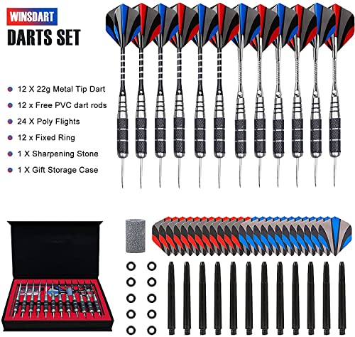 WINSDART Solid Laser Dart Set 12 Pcs 22g Steel Tips with Aluminum Shafts & Gift Box