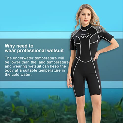 GoldFin Women Shorty Wetsuit 3mm Neoprene Back Zip - Black, Medium