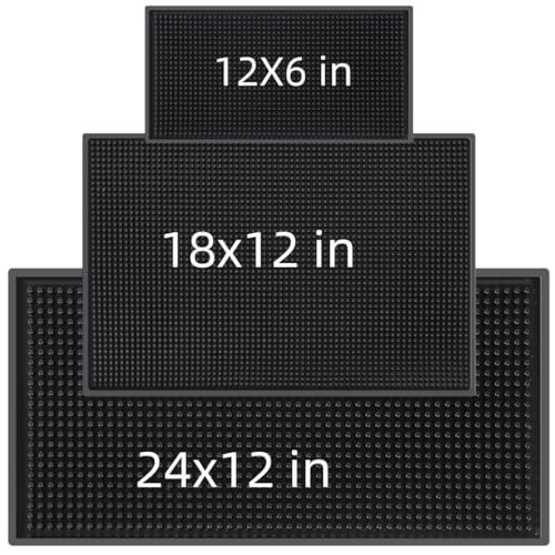 3Pack Rubber Bar Mat Thick Rubber Bar Service Spill Bar Mats for Home Bar or Restaurant Nonslip Flexible Barber Mats for Clippers (24" x 12" x 0.3"+18" x 12" x 0.3"+12" x 6" x 0.3")