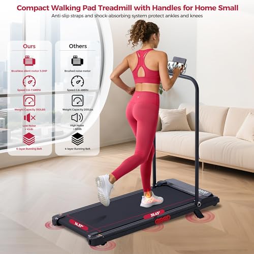 Compact Walking Pad Treadmill with Incline & Handle Bar - 350LBS