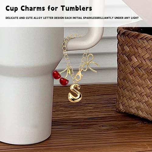 Gold Letter Charm with Bow and Cherry - Red Cherries S for Tumblers