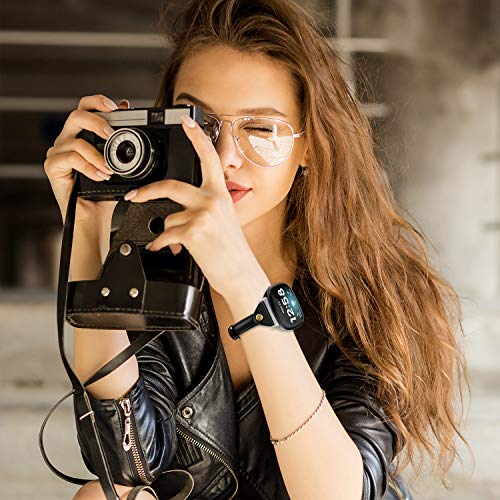 Minyee Black Leather Versa 4/Versa 3/Sense 2/Sense Watch Band – Slim, Anti-Slip Strap