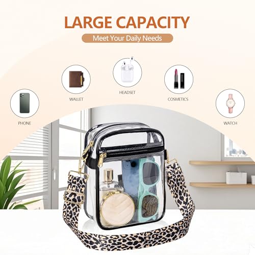 Clear Stadium Event Bag with Adjustable Leopard Strap