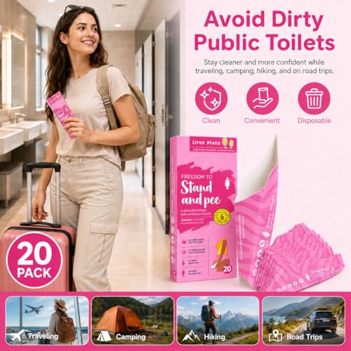 20PC Portable Female Urinal Funnel - Pink Disposable Pee Cups