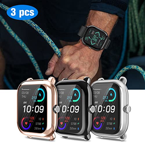 Protective Case with Screen Protector for Amazfit Bip U Pro - Black, Clear & Rose Gold