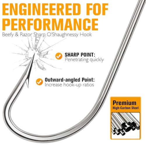 O'Shaughnessy Fishing Hooks - 4# Size, 100pcs Stainless Steel J Hooks