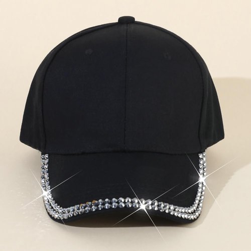 Rhinestone Baseball Cap Bling Stylish Baseball Caps for Women Adjustable Simple Hat Casual Travel Sun Hats 2025 Black